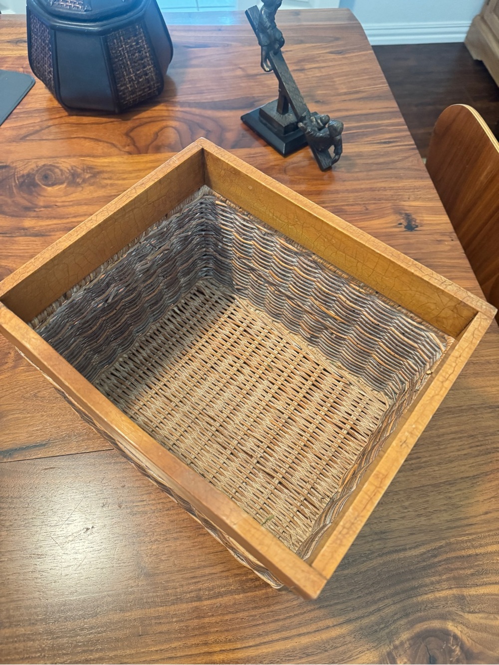 Rustic Woven Basket with Wooden Frame 11"x9"x7.5" Vintage Charm for Home - Picture 11 of 14